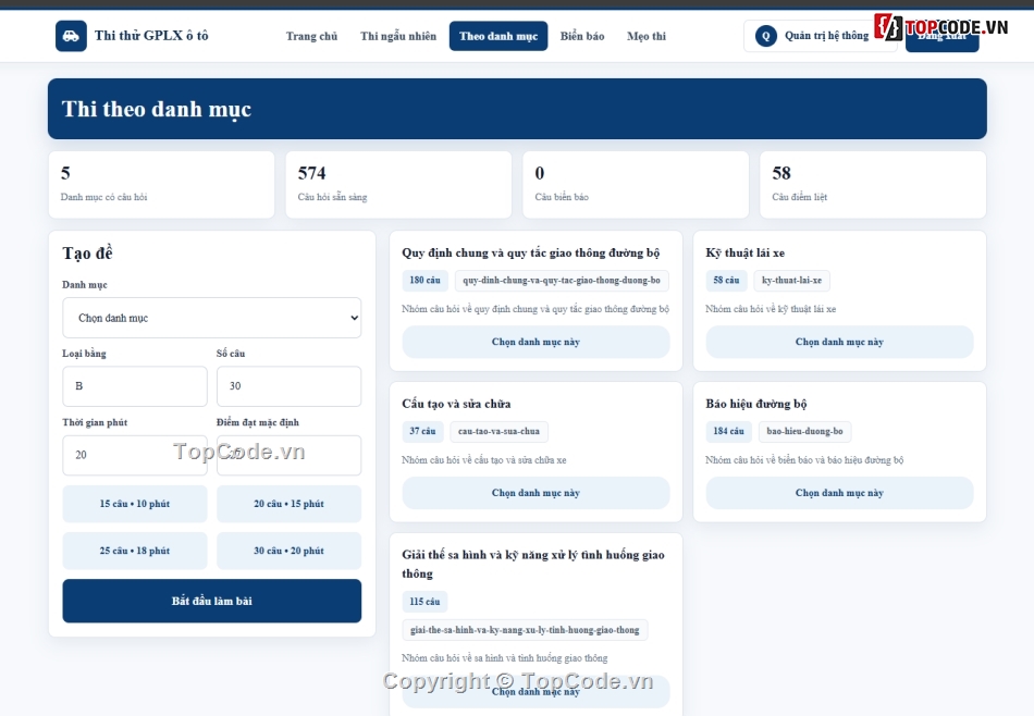 web app,ô tô,thi thử